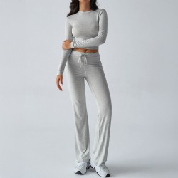 Diyun Cross-border Foreign Trade 2024 Autumn/Winter Y2K Casual Sporty Style Slimming Long-sleeved top Lace-up long Pants Set for women