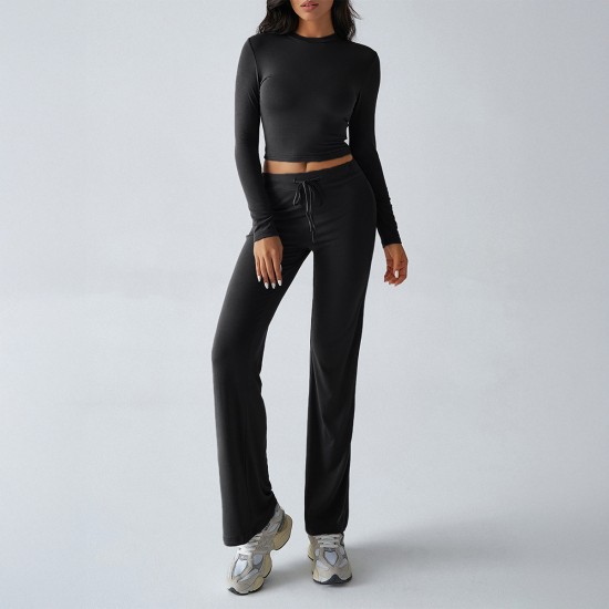 Diyun Cross-border Foreign Trade 2024 Autumn/Winter Y2K Casual Sporty Style Slimming Long-sleeved top Lace-up long Pants Set for women Diyun Cross-border Foreign Trade 2024 Autumn/Winter Y2K Casual Sporty Style Slimming Long-sleeved top Lace-up long Pants Set for women