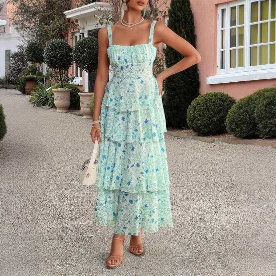Diyun Cross-border 2025 Spring/Summer European and American style forest-themed small floral contrasting color chiffon halter dress for children Diyun Cross-border 2025 Spring/Summer European and American style forest-themed small floral contrasting color chiffon halter dress for children