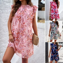 Diyun Cross-border Dress Amazon Spring/Summer 2024 export elegant printed sleeveless dress