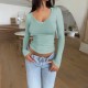 Diyun's European and American cross-border Amazon independent Station 2024 Spring/Summer women's wear, elegant and fitted solid color U-neck long-sleeved top