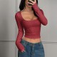 Diyun Cross-border European and American Y2K sexy style solid color long-sleeved vest T-shirt women's clothing 2025 Spring/Summer Amazon Independent Store Diyun Cross-border European and American Y2K sexy style solid color long-sleeved vest T-shirt women's clothing 2025 Spring/Summer Amazon Independent Store