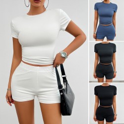 Diyun Cross-border Amazon Europe and America Y2K Women's Clothing Export 2024 Spring/Summer Sexy Solid Color Slim Short Pants Set