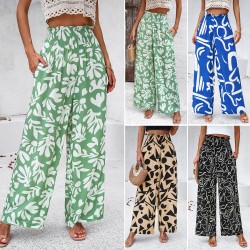 Diyun's European and American women's clothing cross-border Amazon Spring/Summer export, elegant and stylish cotton printed loose wide-leg pants