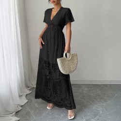 Diyun Cross-border European and American elegant style deep V high-end women's dress 2025 Spring/Summer Amazon Independent Store