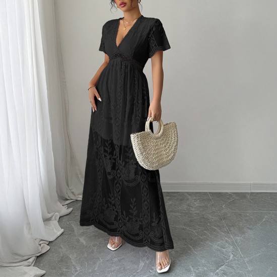 Diyun Cross-border European and American elegant style deep V high-end women's dress 2025 Spring/Summer Amazon Independent Store Diyun Cross-border European and American elegant style deep V high-end women's dress 2025 Spring/Summer Amazon Independent Store