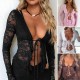 Diyun Cross-border 2025 Spring/Summer European and American Y2K Sexy Cut-out See-through cardigan with lace-up and lace long-sleeved women's top Diyun Cross-border 2025 Spring/Summer European and American Y2K Sexy Cut-out See-through cardigan with lace-up and lace long-sleeved women's top