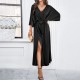 Diyun Cross-border Amazon European and American Women's Clothing 2025 Spring/Summer Export elegant high-waisted V-neck loose dress