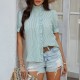 Diyun Cross-border European and American 2025 Spring/Summer Women's Top, casual and elegant solid color button cardigan, lace short-sleeved shirt Diyun Cross-border European and American 2025 Spring/Summer Women's Top, casual and elegant solid color button cardigan, lace short-sleeved shirt