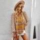 Self-developed and designed Amazon-style Pomixia vacation-style shirt, color-blocking print, all-season top and shirt for women