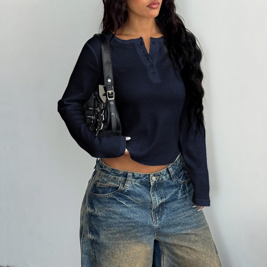 Diyun Cross-border European and American Y2K Spicy Girl Style Button long-sleeved vest T-shirt women's clothing 2025 Spring/Summer Amazon Independent Store