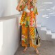 Diyun 2025 Spring/Summer European and American Leisure Vacation Wave Misia Geometric color-blocking cardigan Short-sleeved wide-leg Pants Set Diyun 2025 Spring/Summer European and American Leisure Vacation Wave Misia Geometric color-blocking cardigan Short-sleeved wide-leg Pants Set