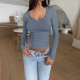 Diyun's European and American cross-border Amazon independent Station 2024 Spring/Summer women's wear, elegant and fitted solid color U-neck long-sleeved top