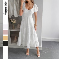 Diyun Cross-border European and American casual vacation style puffed-sleeve long dress women's clothing 2025 Summer Independent store on Amazon