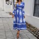 Diyun Cross-border 2024 Autumn/Winter Amazon European and American foreign Trade Women's Wear, elegant color-blocking printed V-neck long-sleeved dress Diyun Cross-border 2024 Autumn/Winter Amazon European and American foreign Trade Women's Wear, elegant color-blocking printed V-neck long-sleeved dress