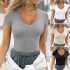Diyun 2025 Spring/Summer Cross-border Amazon European and American Y2K knitted solid color, versatile and slim V-neck short-sleeved T-shirt women's clothing
