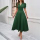 Diyun Cross-border 2025 Spring/Summer elegant solid-color high-waisted V-neck solid-color short-sleeved dress for children