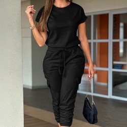 Diyun Cross-border Women's Clothing Spring/Summer 2025 Amazon European and American Casual workwear short-sleeved tapered lace-up one-piece pants
