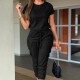 Diyun Cross-border Women's Clothing Spring/Summer 2025 Amazon European and American Casual workwear short-sleeved tapered lace-up one-piece pants Diyun Cross-border Women's Clothing Spring/Summer 2025 Amazon European and American Casual workwear short-sleeved tapered lace-up one-piece pants
