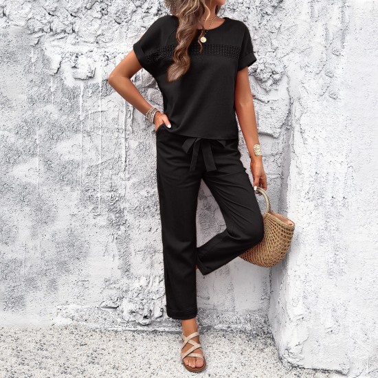 Diyun European and American Women's Clothing Amazon Trade 2024 Spring/Summer Casual Short-sleeved top and long Pants Set Diyun European and American Women's Clothing Amazon Trade 2024 Spring/Summer Casual Short-sleeved top and long Pants Set