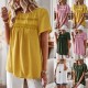 Self-developed and designed Amazon round-neck patchwork top for Spring/Summer 2023 loose women's shirt in solid color Self-developed and designed Amazon round-neck patchwork top for Spring/Summer 2023 loose women's shirt in solid color
