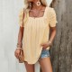 Diyun European and American women's clothing Amazon Spring/Summer 2024 Export Casual solid color square neck hollowed-out short-sleeved shirt top Diyun European and American women's clothing Amazon Spring/Summer 2024 Export Casual solid color square neck hollowed-out short-sleeved shirt top