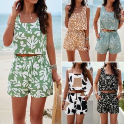 Diyun European and American Women's Clothing Amazon Cross-border 2024 Spring/Summer Export Casual and Elegant Printed Vest and Shorts Set