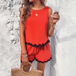 Diyun Cross-border Amazon European and American short-sleeved Women's Clothing 2024 Spring/Summer Foreign Trade Casual Fashion Lace Short Pants Set