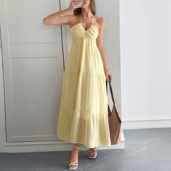 Diyun Cross-border Casual Vacation Style halter seaside Atmosphere Long Dress Women's clothing 2025 Spring/Summer Amazon