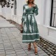 Diyun Cross-border 2024 Autumn/Winter Amazon European and American foreign Trade Women's Wear, elegant color-blocking printed V-neck long-sleeved dress Diyun Cross-border 2024 Autumn/Winter Amazon European and American foreign Trade Women's Wear, elegant color-blocking printed V-neck long-sleeved dress