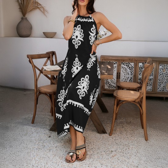 Di Yun's Spring/Summer 2025 Amazon Cross-border Casual Pomixia vacation style contrasting color halter sleeveless dress for women Di Yun's Spring/Summer 2025 Amazon Cross-border Casual Pomixia vacation style contrasting color halter sleeveless dress for women