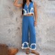 Diyun's Spring/Summer 2025 Cross-border Amazon European and American Leisure vacation Storm: Misia Geometric color-blocking Pants Set for women