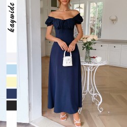 Diyun's elegant European and American short-sleeved one-shoulder long dress for women's clothing Spring/Summer 2025 Amazon Independent Store