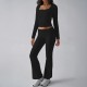 Diyun Cross-border Foreign Trade 2024 Autumn/Winter Solid-color casual knitted long-sleeved top, yoga wear and two-piece pants set for Europe and America