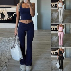 Diyun Cross-border 2025 Spring/Summer European and American Y2K Casual Sporty Style Solid color knitted vest long Pants Set Women's Clothing