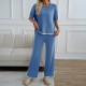Diyun Cross-border Amazon Fashion Women's Wear 2025 Spring/Summer Export Style Casual Long Pants Short Sleeve Knitted Set for Women Diyun Cross-border Amazon Fashion Women's Wear 2025 Spring/Summer Export Style Casual Long Pants Short Sleeve Knitted Set for Women