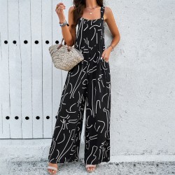Diyun Amazon's European and American women's clothing cross-border 2024 Spring/Summer export elegant and loose sleeveless printed jumpsuit