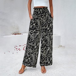 Diyun's European and American women's clothing cross-border Amazon Spring/Summer export, elegant and stylish cotton printed loose wide-leg pants