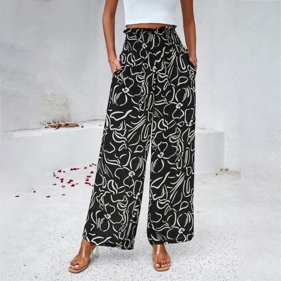 Diyun's European and American women's clothing cross-border Amazon Spring/Summer export, elegant and stylish cotton printed loose wide-leg pants Diyun's European and American women's clothing cross-border Amazon Spring/Summer export, elegant and stylish cotton printed loose wide-leg pants