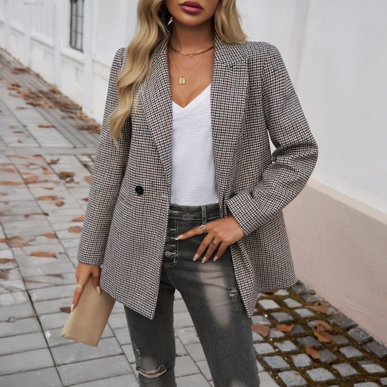 Diyun Cross-border 2024 Autumn/Winter Amazon European and American women's outerwear, elegant commuting color contrasting lapel button-up small suit Diyun Cross-border 2024 Autumn/Winter Amazon European and American women's outerwear, elegant commuting color contrasting lapel button-up small suit