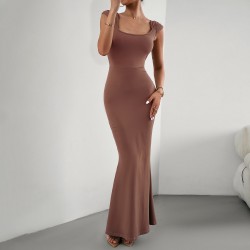 Diyun European and American cross-border Women's Clothing 2023 Autumn Export Amazon Independent Station Slimming and sexy square neck knitted dress