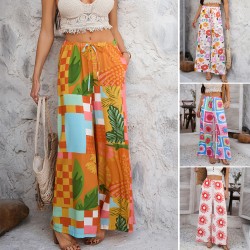 Diyun Cross-border Women's Clothing 2025 Spring/Summer European and American Bohemian vacation Style cotton print Versatile casual pants