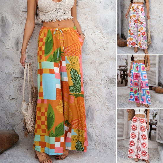 Diyun Cross-border Women's Clothing 2025 Spring/Summer European and American Bohemian vacation Style cotton print Versatile casual pants Diyun Cross-border Women's Clothing 2025 Spring/Summer European and American Bohemian vacation Style cotton print Versatile casual pants
