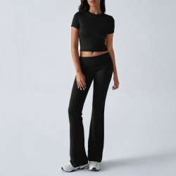 Diyun Cross-border European and American women's Clothing Amazon Spring/Summer 2025 Export Casual Solid Color Slimming Short-sleeved long Pants Set