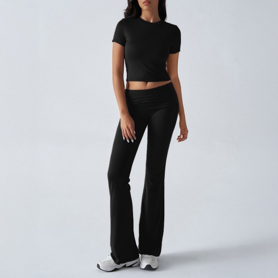 Diyun Cross-border European and American women's Clothing Amazon Spring/Summer 2025 Export Casual Solid Color Slimming Short-sleeved long Pants Set Diyun Cross-border European and American women's Clothing Amazon Spring/Summer 2025 Export Casual Solid Color Slimming Short-sleeved long Pants Set