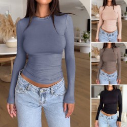 Diyun Cross-border Women's T-shirt Amazon Spring/Summer 2024 Export Y2K Casual Solid Color Slim bm Long-sleeved top