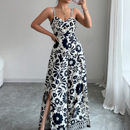 Di Yun's European and American cross-border 2025 Spring/Summer elegant and stylish twist-printed small halter wide-leg one-piece long pants women's clothing Di Yun's European and American cross-border 2025 Spring/Summer elegant and stylish twist-printed small halter wide-leg one-piece long pants women's clothing