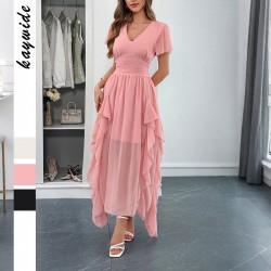 Diyun's European and American casual vacation style short-sleeved corset long dress women's clothing Spring/Summer 2025 Amazon Independent Store
