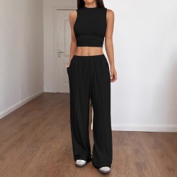 Diyun's European and American casual and simple style sleeveless vest straight-leg pants set for women's clothing Spring/Summer 2025 Amazon Independent Store
