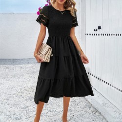 Diyun Cross-border Women's Clothing Amazon Spring/Summer 2025 Export Solid color, elegant style, hollowed-out dress Women's Independent Station